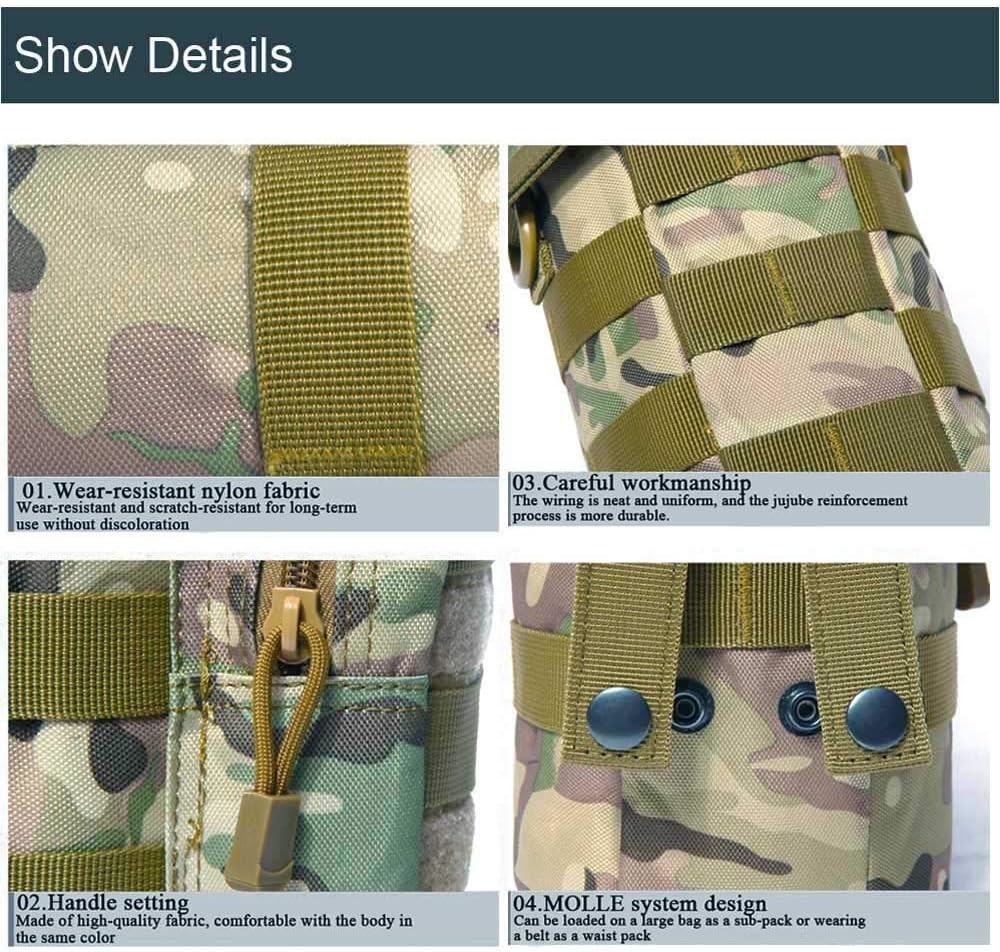Tactical Molle Water Pouch, Tactical Bottle Holder Military Water Bottle Bag Hydration Carrier H20 Pouch Kettle Pouch
