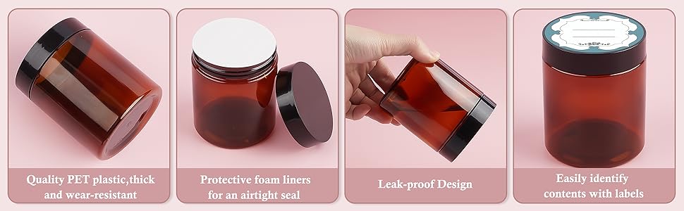 amber plastic jars with lids