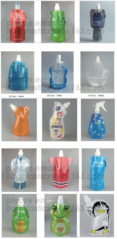 500ml can folding water bottle foldable water bag WITH hook,Kids Foldable Drinking Bottle/Collapsible Water Bag 16oz pac