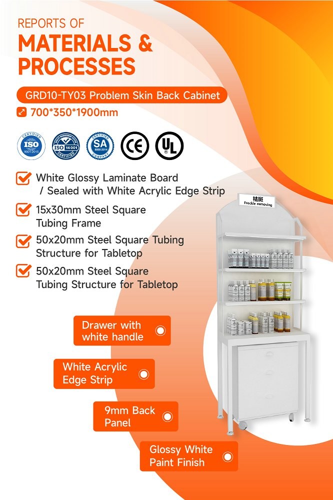 GDR10-TY03 Retail Store Display with White LED Light Strips and White Handles for Cosmetics Retail Stores