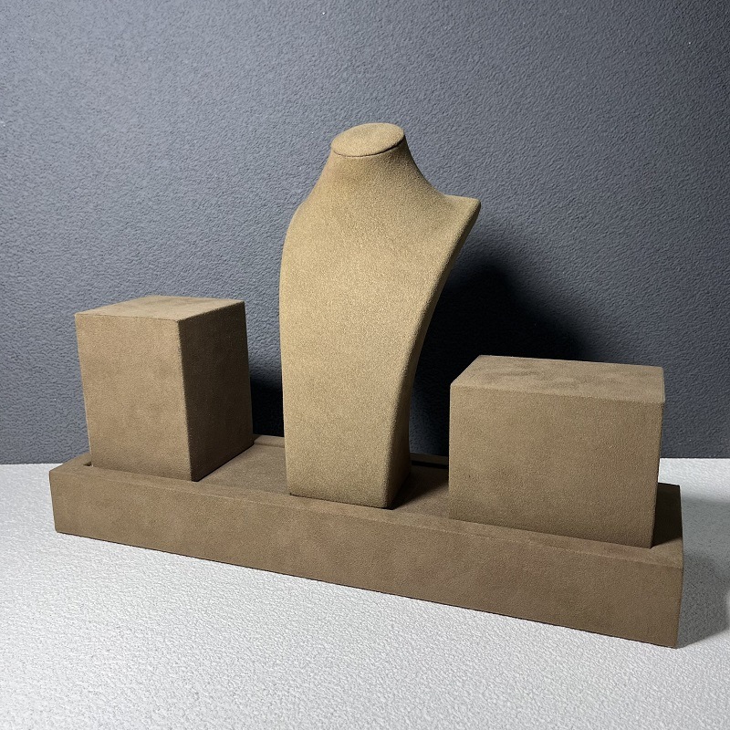 Brown Velvet Microfiber Necklace Medium Small Holder Stand Display Jewelry Stands Mannequin Bust Jewelry Organizer Displays for Shop Event Shows