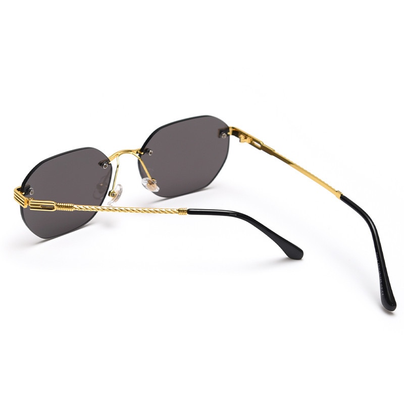 Rectangle Retro Woman Metal Frame UV400 Square Rimless Sunglasses