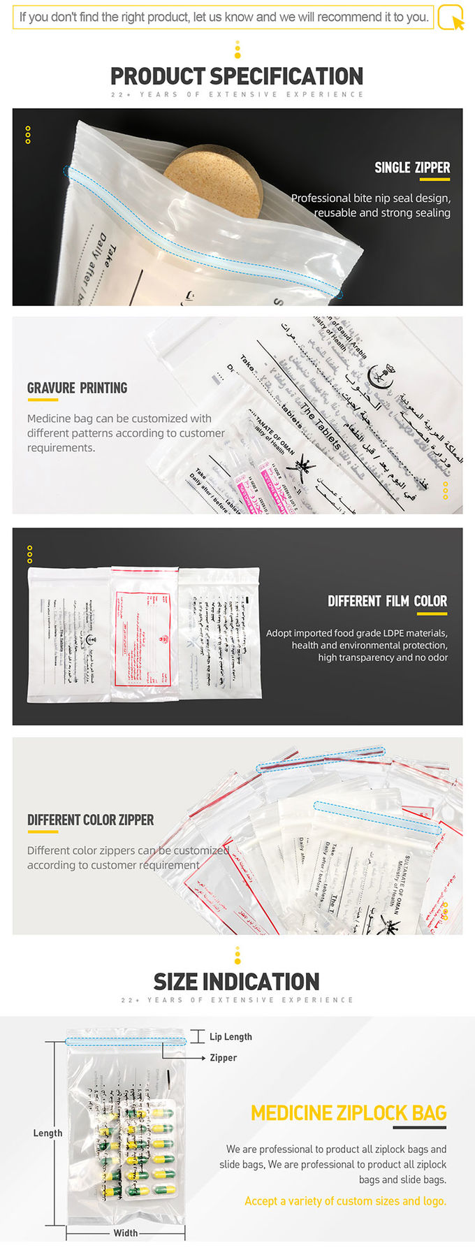 China supplier Clear medicine zipper plastic bag with printing pills bag