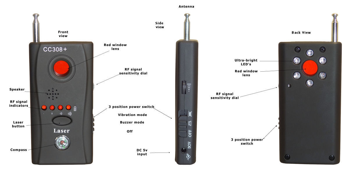 RF / Lens Personal Multi Bug Detector , Camera Finder Hidden Camera Detector