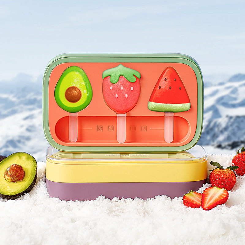 Kids Cartoon Popsicle Molds Non-Stick Flat Design Easy Release Stackable Food-Grade Silicone Ice Pop Cream Molds with Reusable Sticks