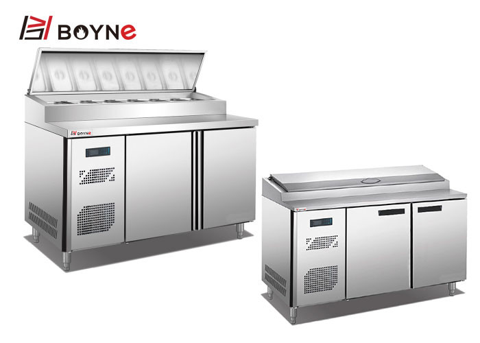Stainless Steel Embraco Compressor Two Door Pizza Preparation Refrigerator For Bakery Shop