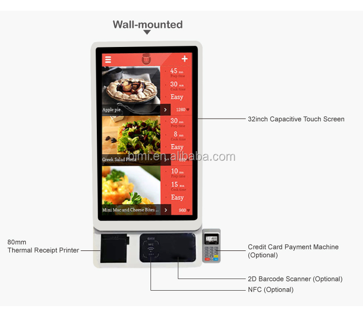 Wall Mounted or Floor-Standing Vending Machine Kiosk for Restaurant Self Ordering