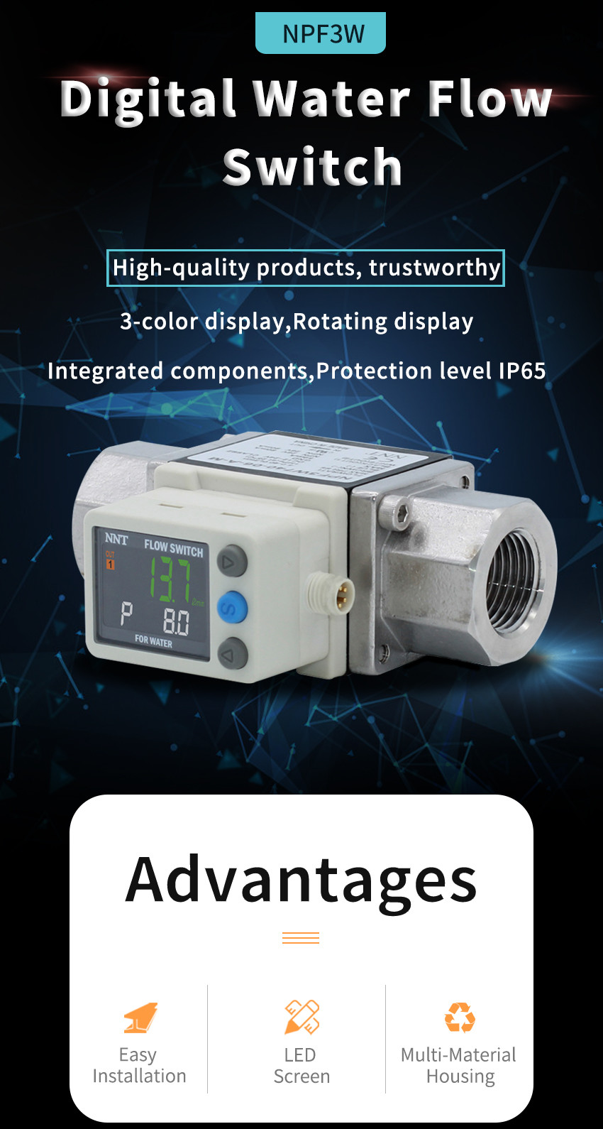 PF3W720 Paddle Type Flow Sensor Digital Air Flow Switch For Large Flow