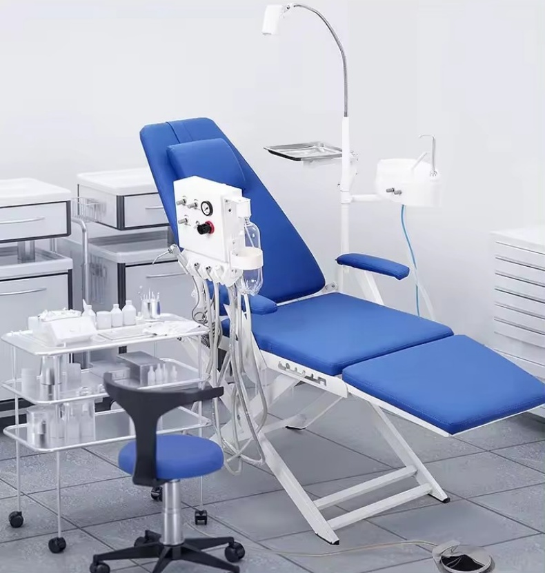 Light Weight Dental Portable Chair Unit Mobile Folding Chair with Led Light Work with Portable Turbine Unit