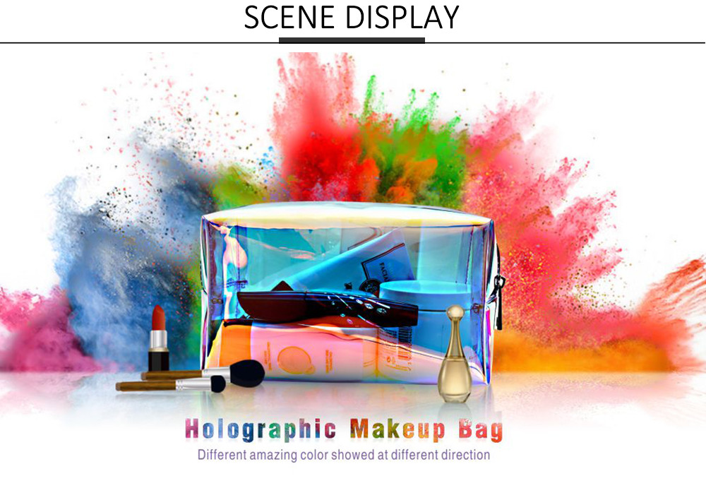 Women F Color Holographic PVC Cosmetic Travel Bag