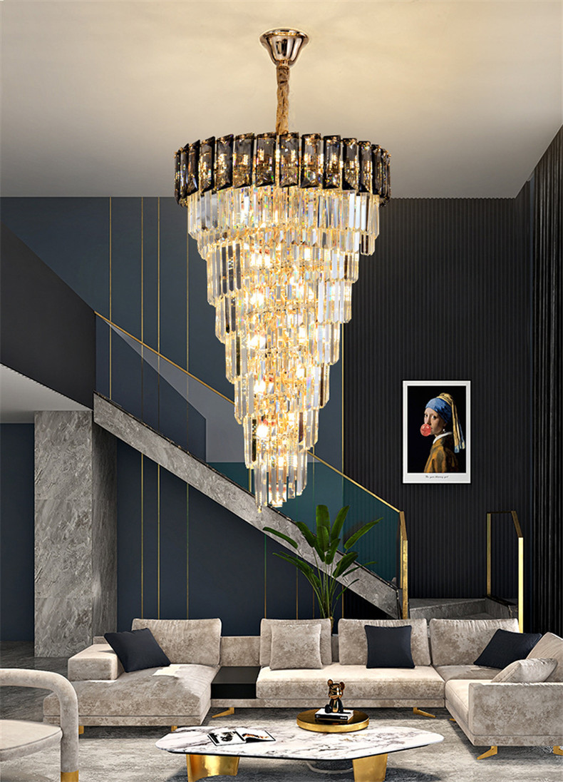 LED Spiral Luxury Crystal Golden Big Chandelier Duplex Building european crystal chandeliers(WH-NC-94)
