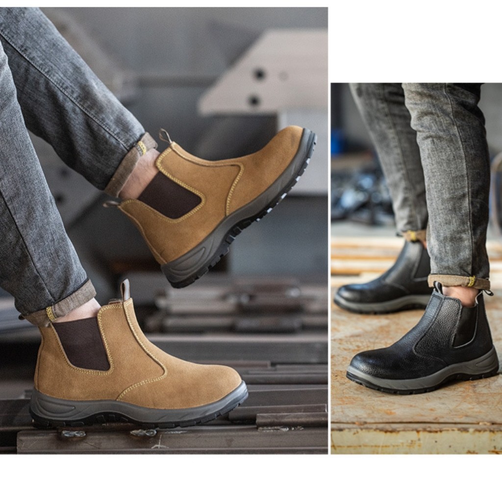 Beef Tendon Sole Work Boots With Microfiber Leather And Steel Toe