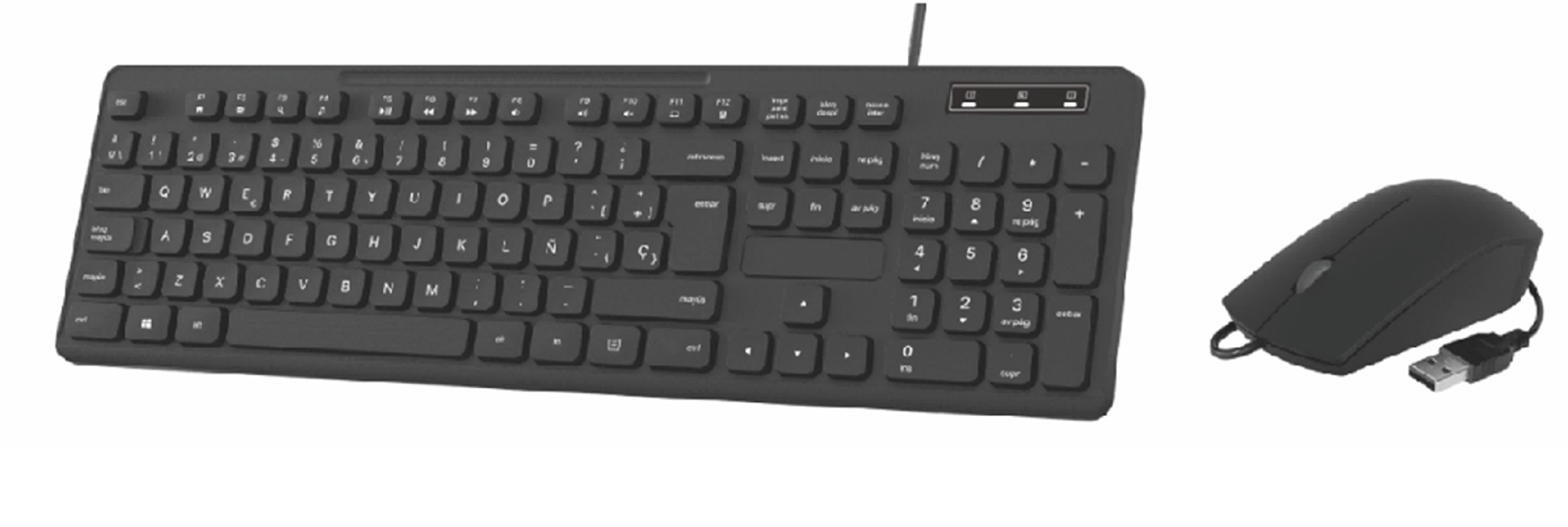 Wired Keyboard and Mouse Combo Black 24mm Thick Carbon Film Keys Keyboard 1200 DPI Resolution Plug And Play USB Interface