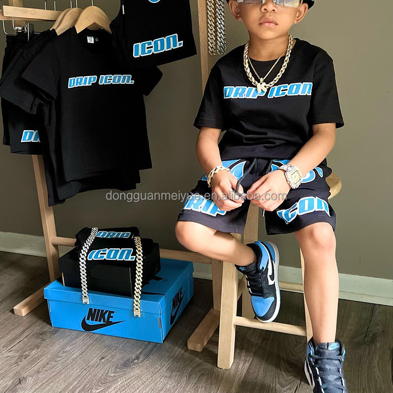 OEM Service Kids Two Piece Shorts Set Screen Printing T Shirt And Short Set