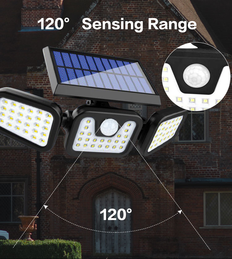 IP65 ABS Outdoor Solar Garden Light 74 LM LED Three Mod Wall 5000K