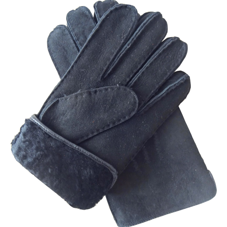 Men Shearling Lamb Fur Winter Gloves Hand Sewing Warm Sheepskin Gloves