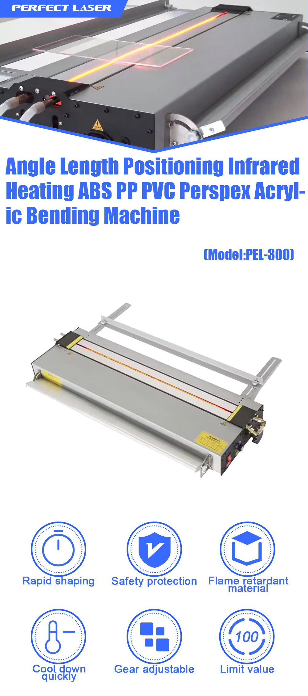 Infrared Heating Acrylic Bending Machine for ABS/PP/PVC Length 0-650mm Working Power 1500w