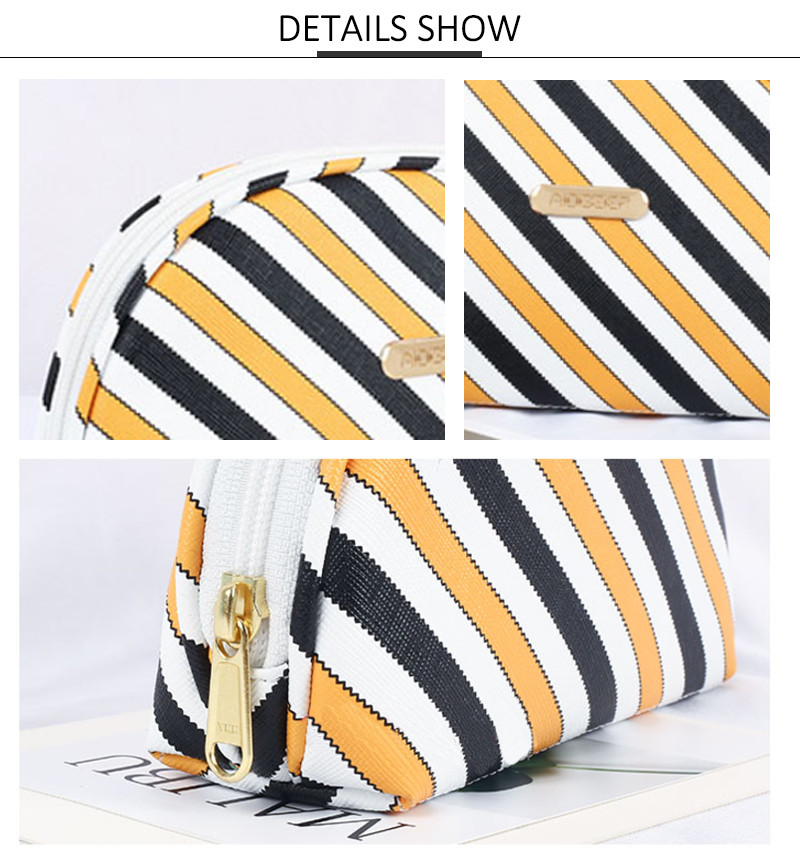 Shell Shape Luxury Stripe Cosmetic Toiletry Travel Bags For Women