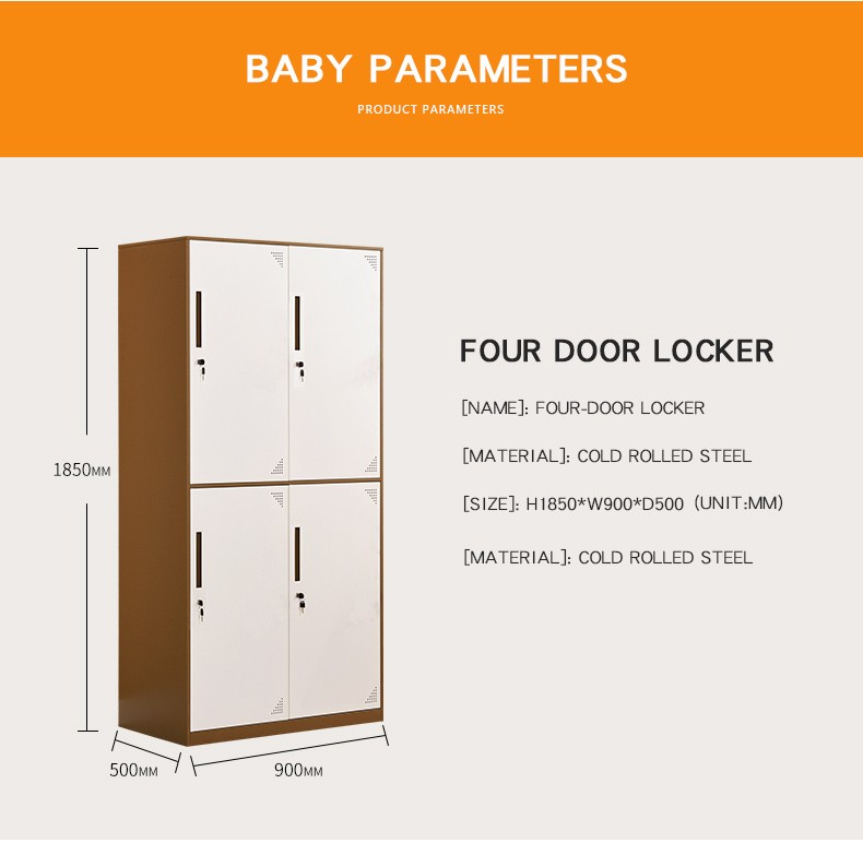 Knock Down ODM 4 Door Metal Locker Storage Cold Rolled Steel