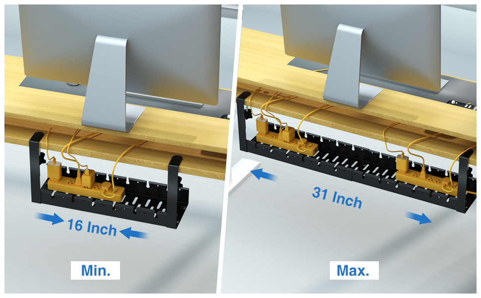No Drilling Required Under Desk Cable Management Metal Tray Cord Organizer with Clamp