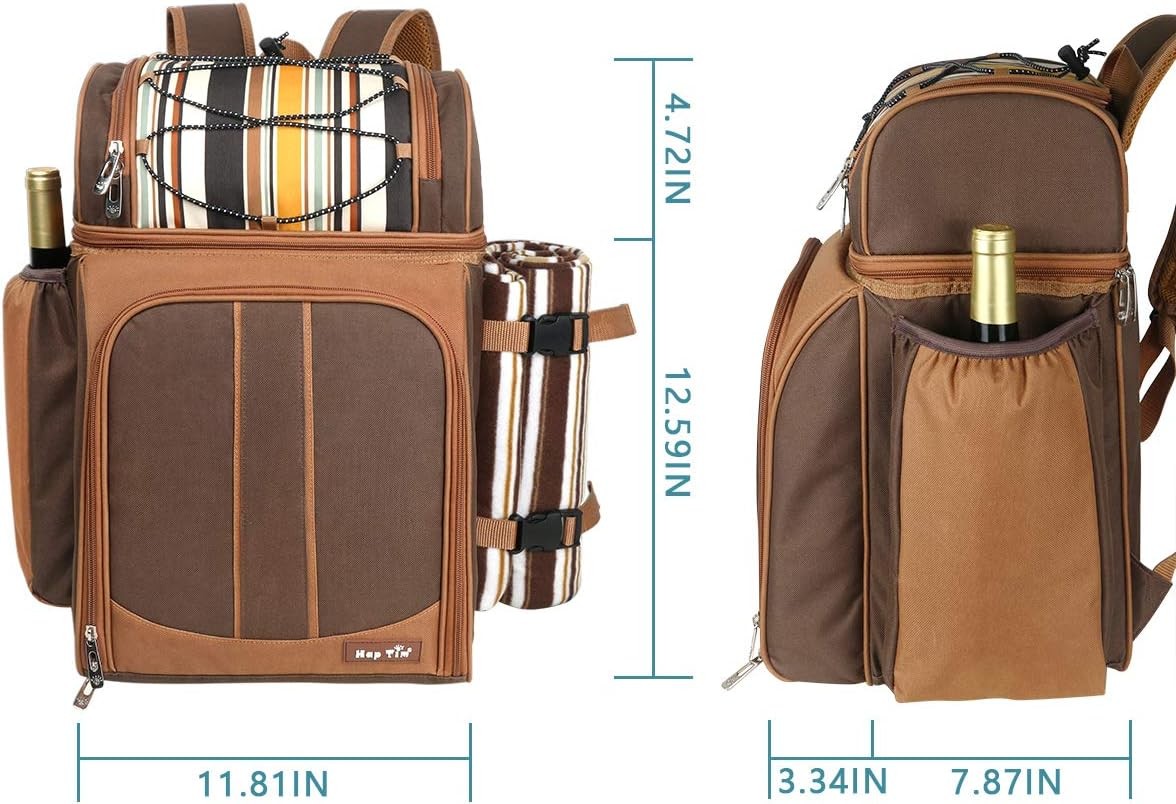 Hap Tim Picnic Backpack Cooler for 4 Person with Insulated Leakproof Cooler Bag, Wine Holder, Fleece Blanket,