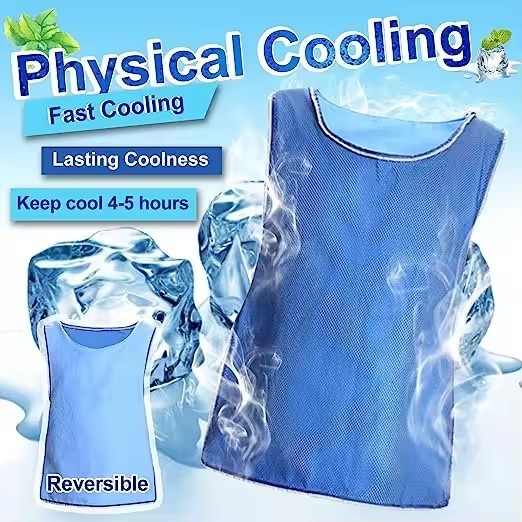 Evaporative Ice Cooling Vest Blue PVA Water Activated Vests With Reflective Tape Air Conditioner Jacket For Outdoor