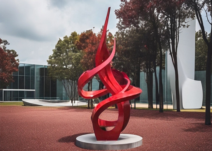 Modern Outdoor Stainless Steel Flame Sculpture Custom Large Painted Metal Art