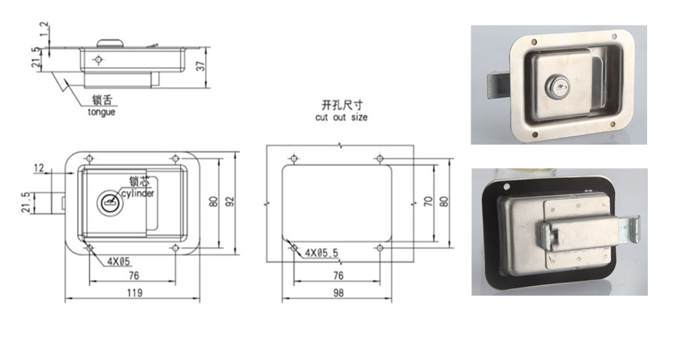 Highly Polished T Handle Garage Door Lock For Industrial Equipment