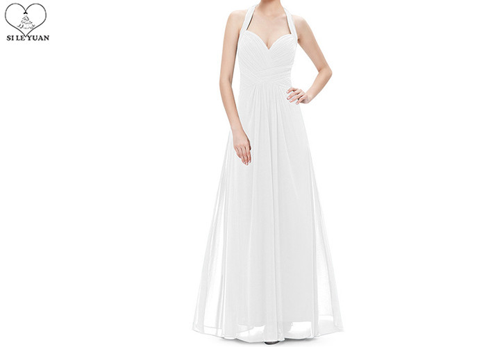 Hanging Neck Wedding Bridesmaid Dresses , Colorful Chiffon Pleated Ball Gown