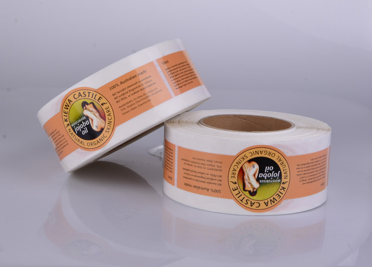 Custom waterproof glossy adheisve artpaper vinyl pp packaging label sticker in roll
