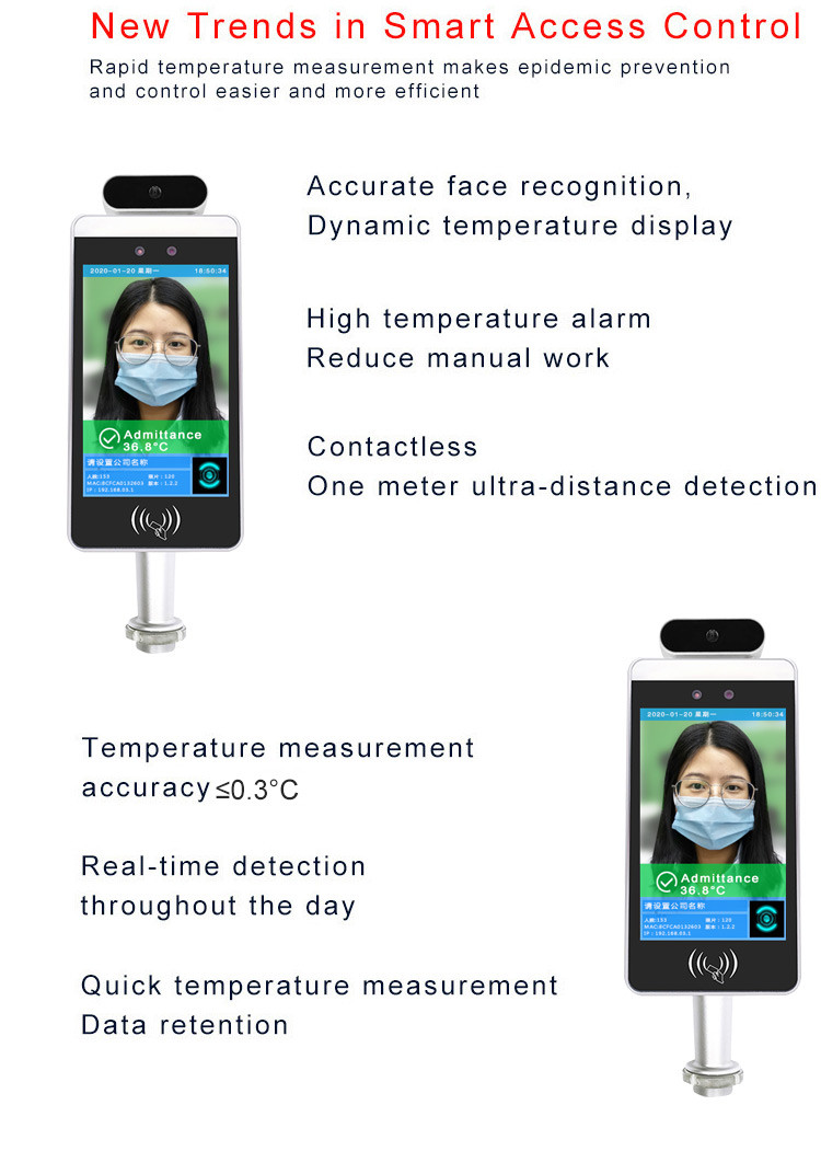 8'' Facial Recognition Infrared Thermometer for Door Access System