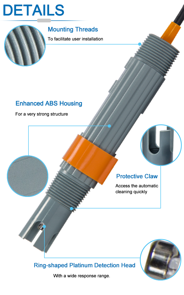 ±2000mV 0 ~ 60℃ ABS ORP Sensor For Swimming Pool Water Monitoring