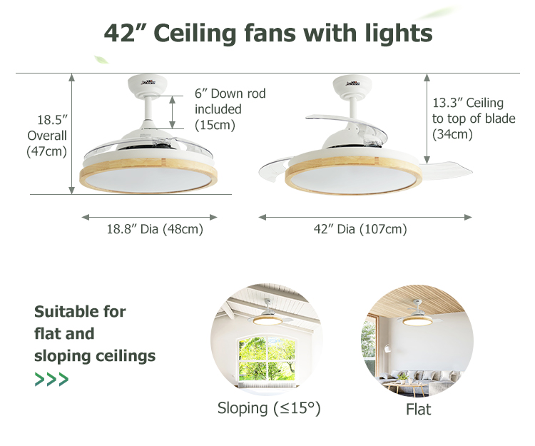 42 Inches Decorative Ceiling Fan with Remote 3000K/4500K/6000K Color Temperature and 2-