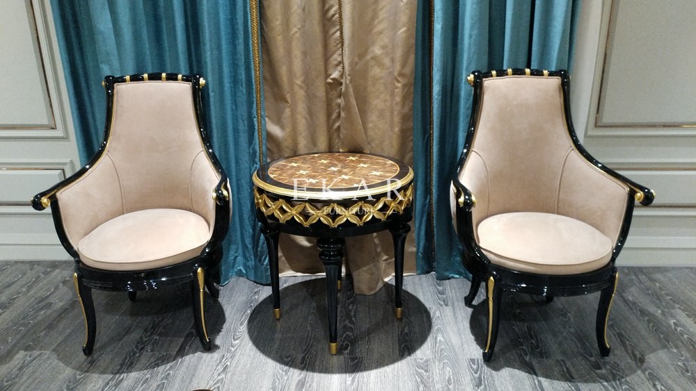 Gold Foil High Gloss Antique Wood Luxury Carving Home Furniture