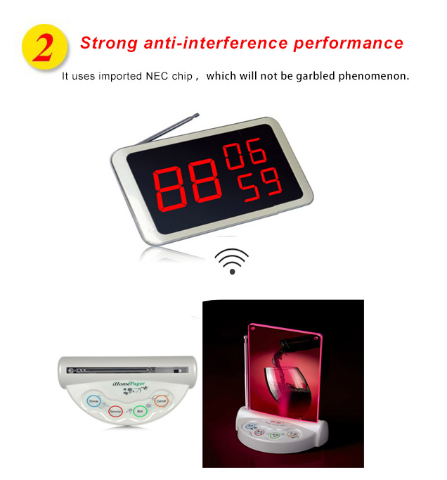 High quality wireless waiter call button with 4 keys and flash menu holder