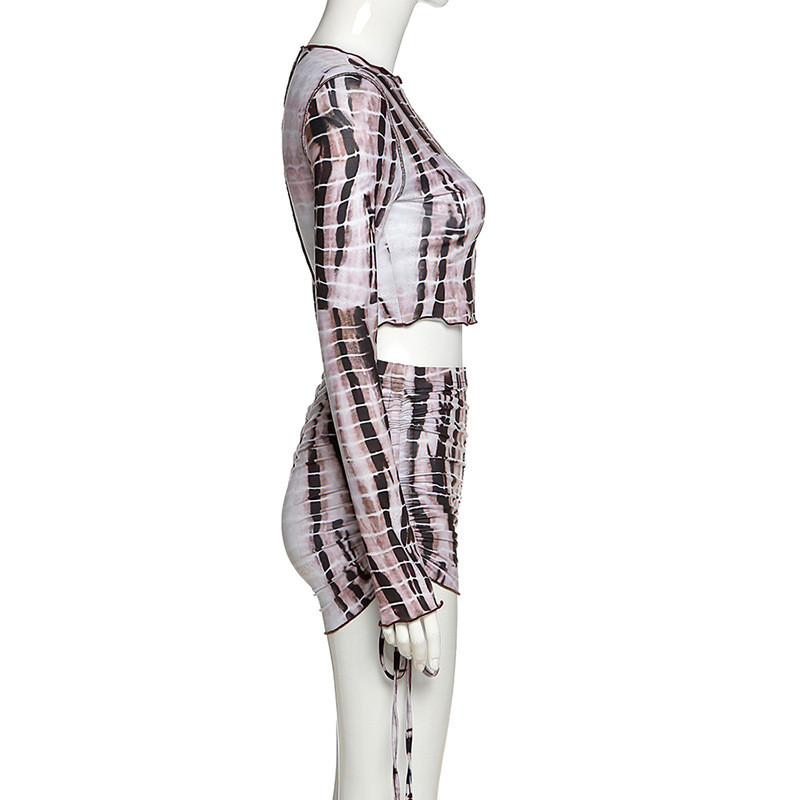 Striped Print Two Piece Casual Set , Long Sleeve Casual 2 Piece Short Set