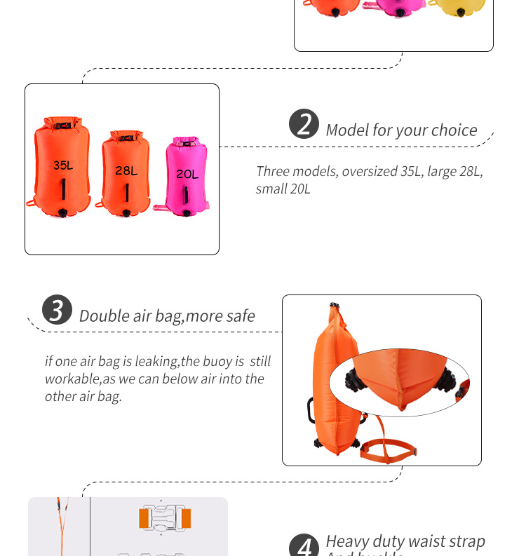 Highly Visible Lightweight Swim Safety Buoy Inflatable Floating Dry Bag Tow Float for Open Water Swimmers