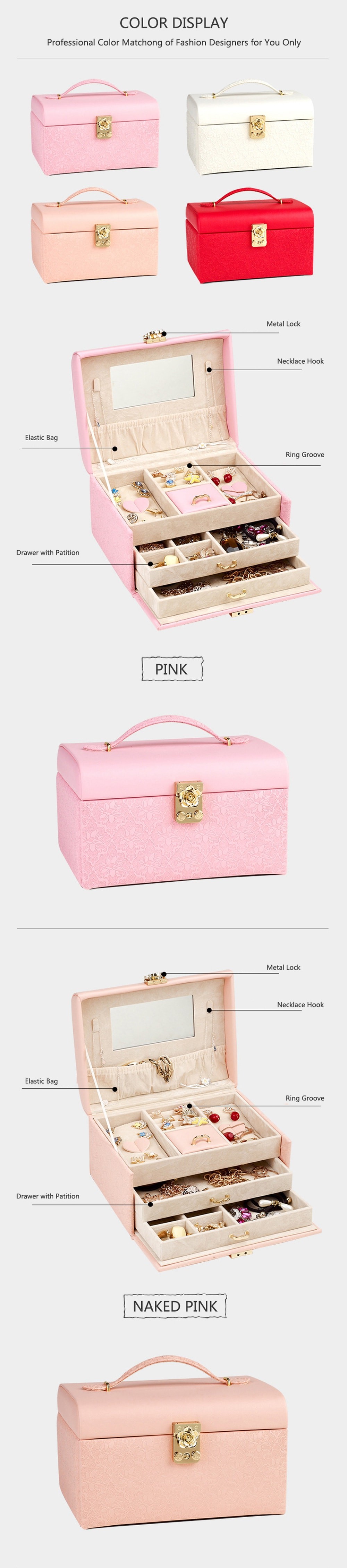 3 Tier Portable Travel Jewelry Case , Lockable Portable Earring Display Cases Synthetic Leather