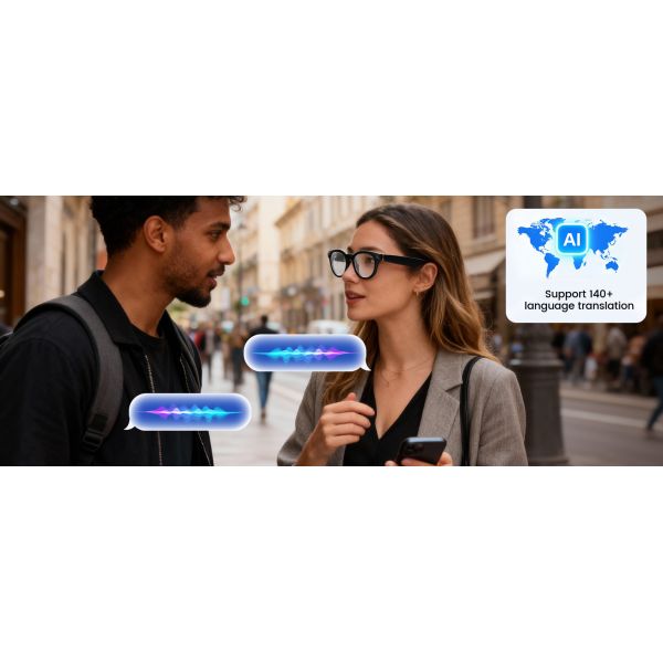 AI Smart Glasses With 8MP Camera, Real-Time Translation, 4K Video & Dual Microphone Noise Cancellation, Voice Assistant, For Travel, Vlogging,