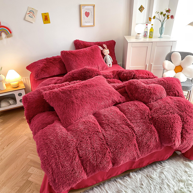 Ins Red Color Warm Mink Velvet Crystal Bedding Set for Winter Bed Linen Quilt Cover