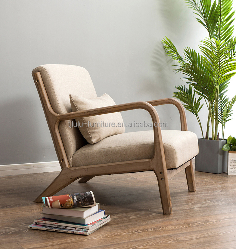 Modern Nordic Living Room Couch with Upholstered Armrest and Solid Wooden Construction