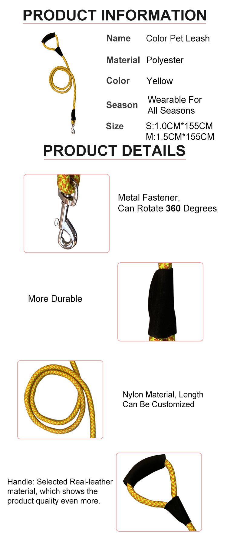 5 Feet Pet Traction Rope Durable Climbing Rope Reflective Dog Leash