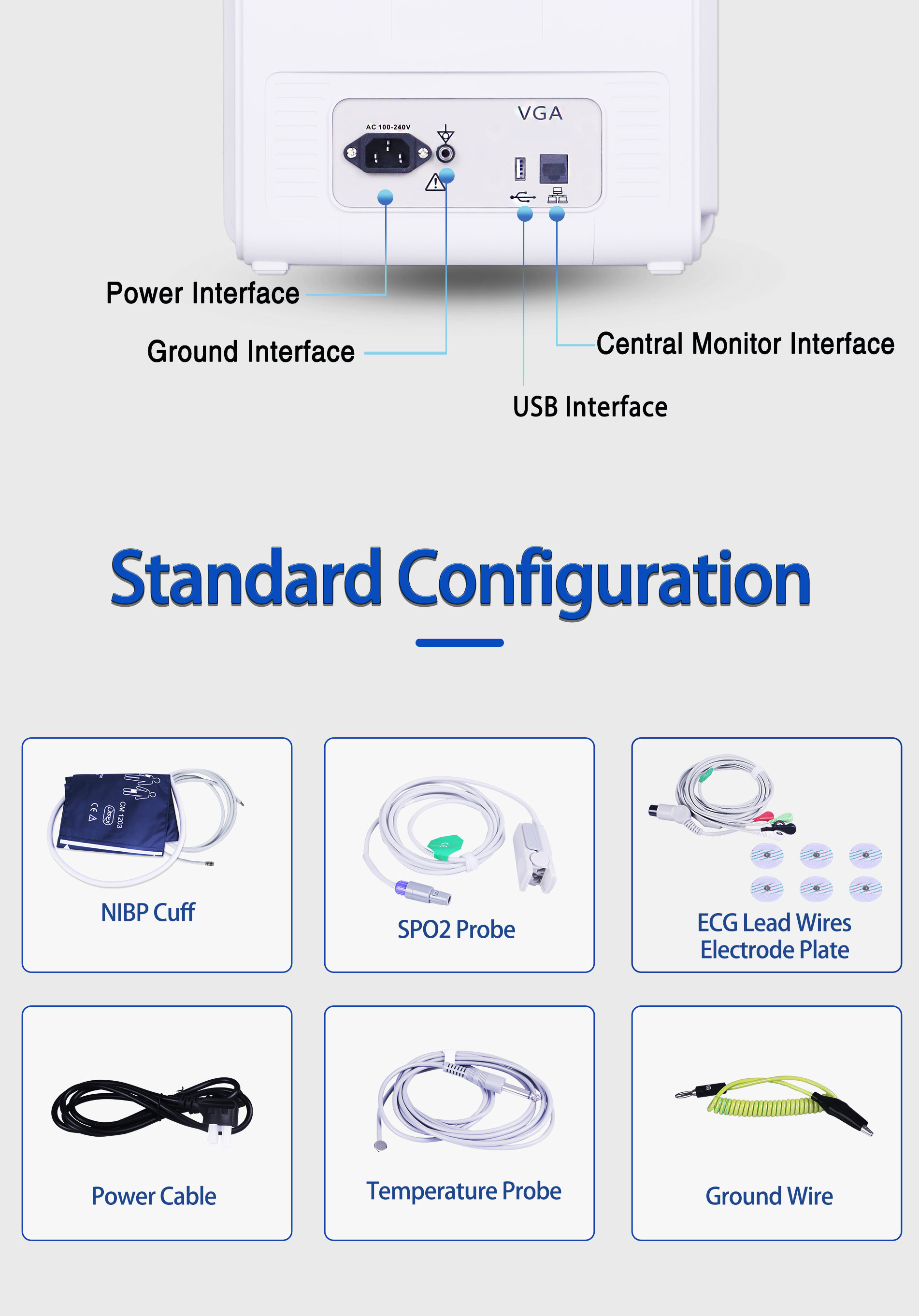 Support 16 Languages Wireless Central Monitor Multi Parameter Patient Monitor
