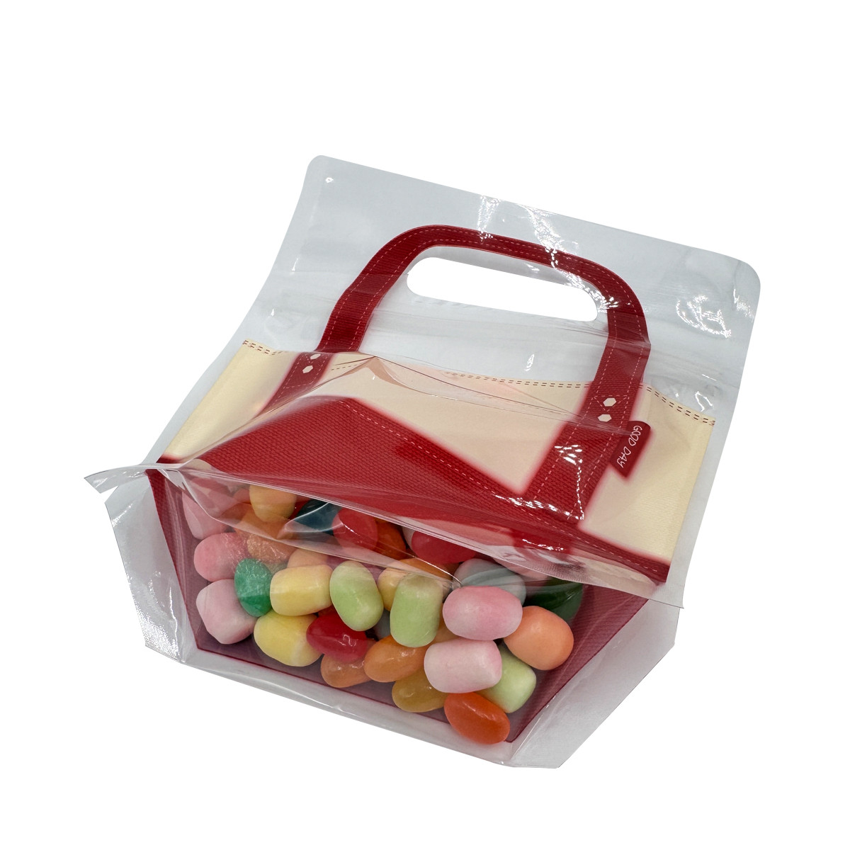 Handbag Design Plastic Stand Up Zipper Pouches For Packaging Food Cookies Candies Fruits