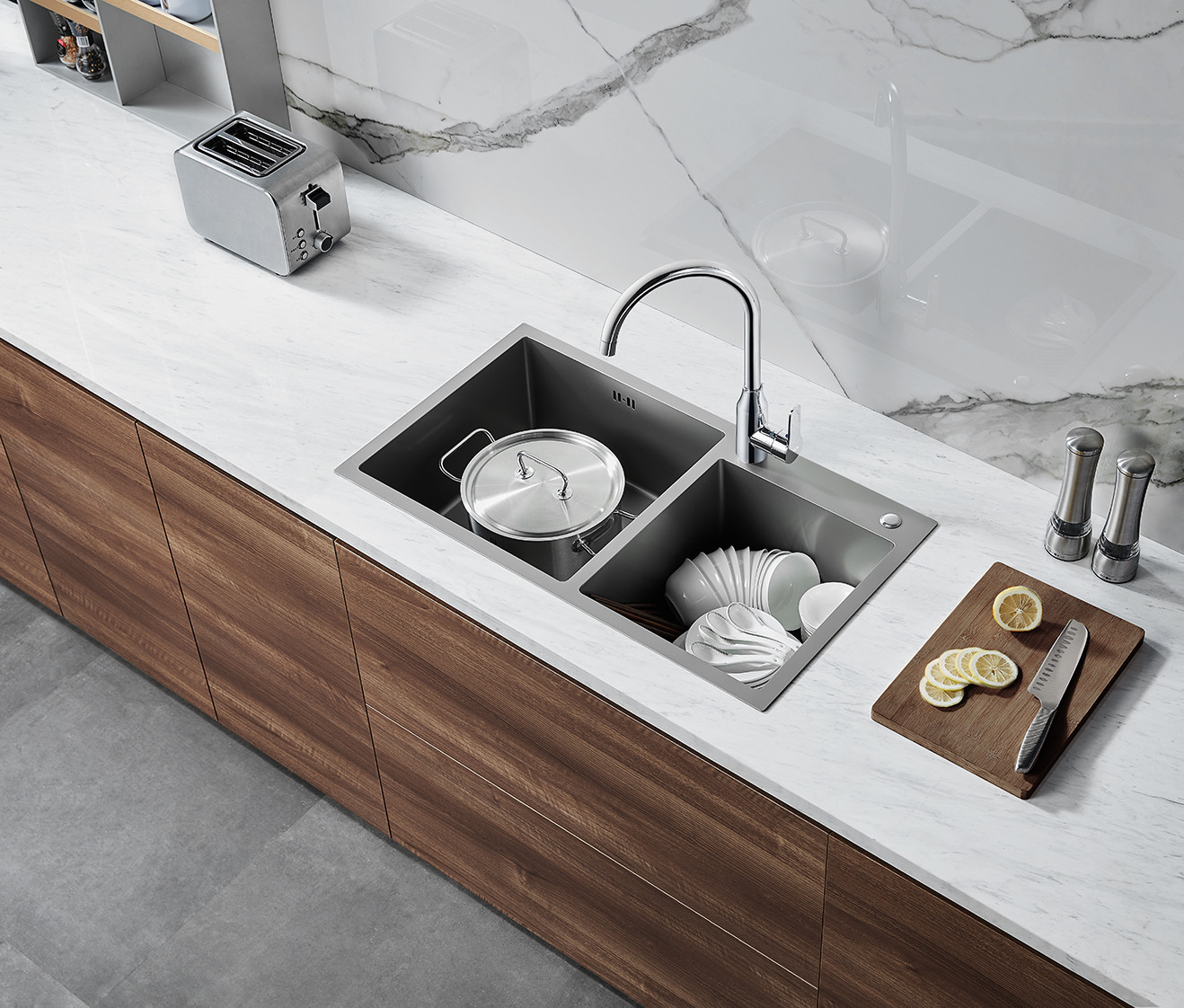 stainless steel Sus304 Kitchen Sink Gun Grey Color Under Counter