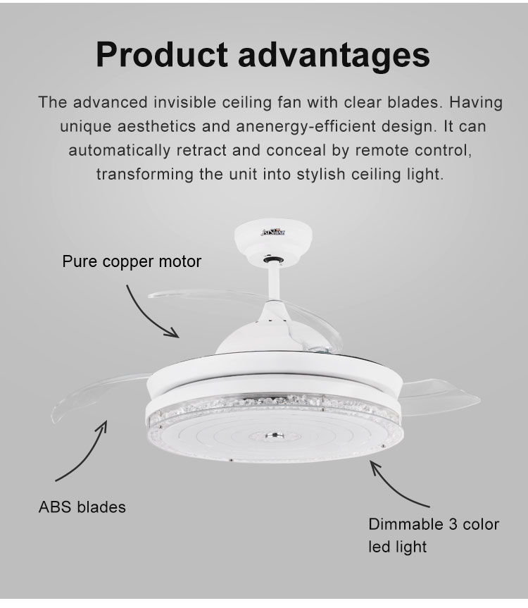 Standard Wind 42-inch Retractable LED Ceiling Fan for Home Office and Space Saving