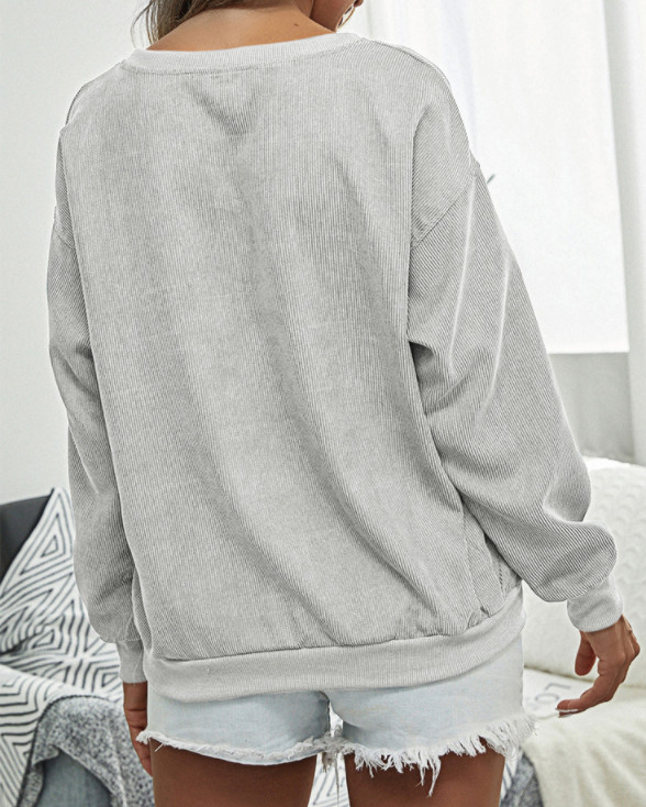 Casual Printed Crew Neck Sweatshirts Embroidered Women Pullover Sweatshirt
