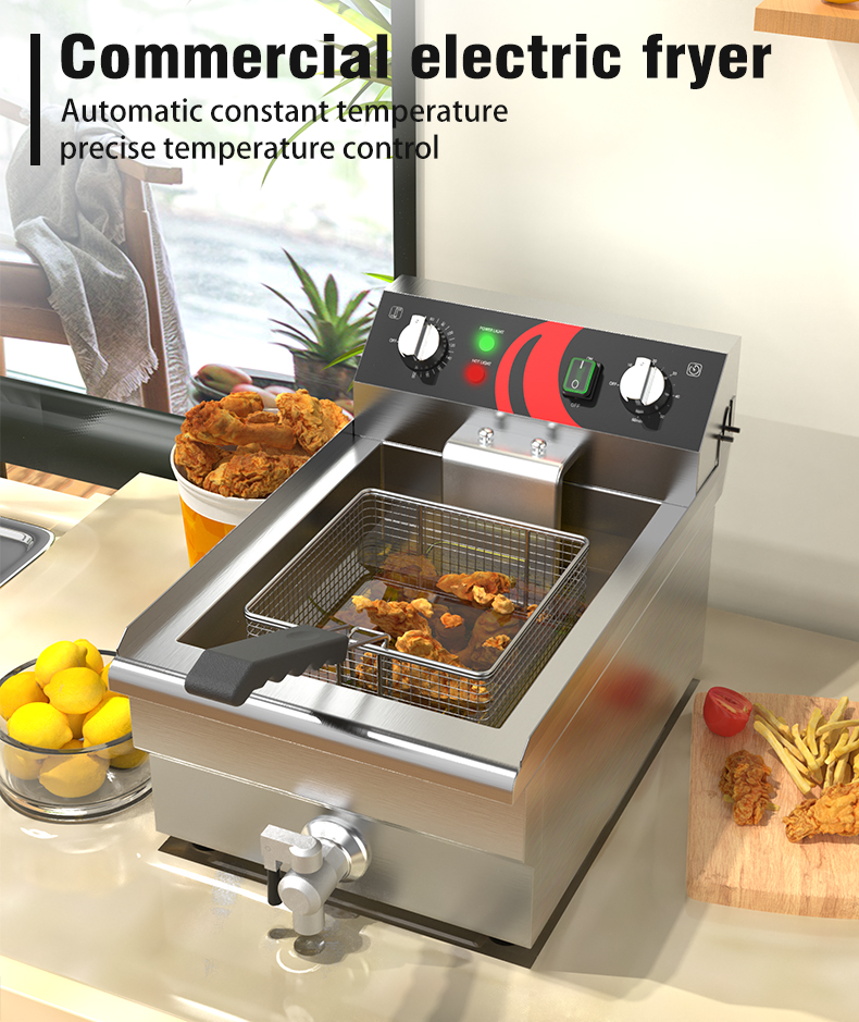 Single Tank Electric Deep Fryer for Frying Chicken and Fish in Industrial Kitchen