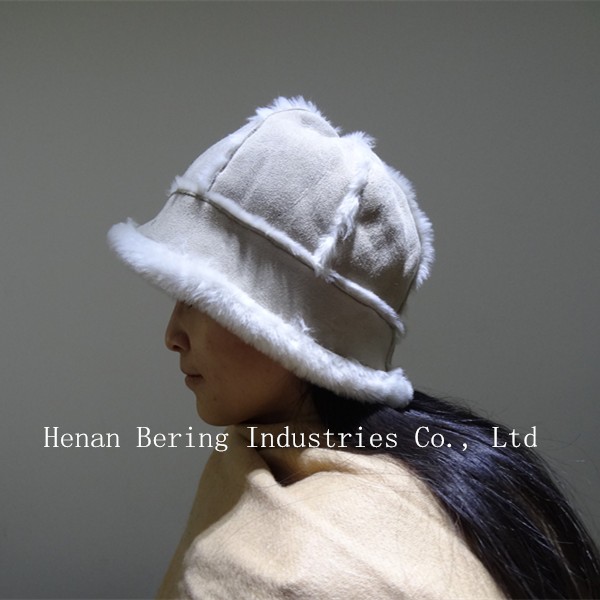 Shearling Spanish Merino Fur Beanie Hat Sheepskin Plain Pattern For Adults