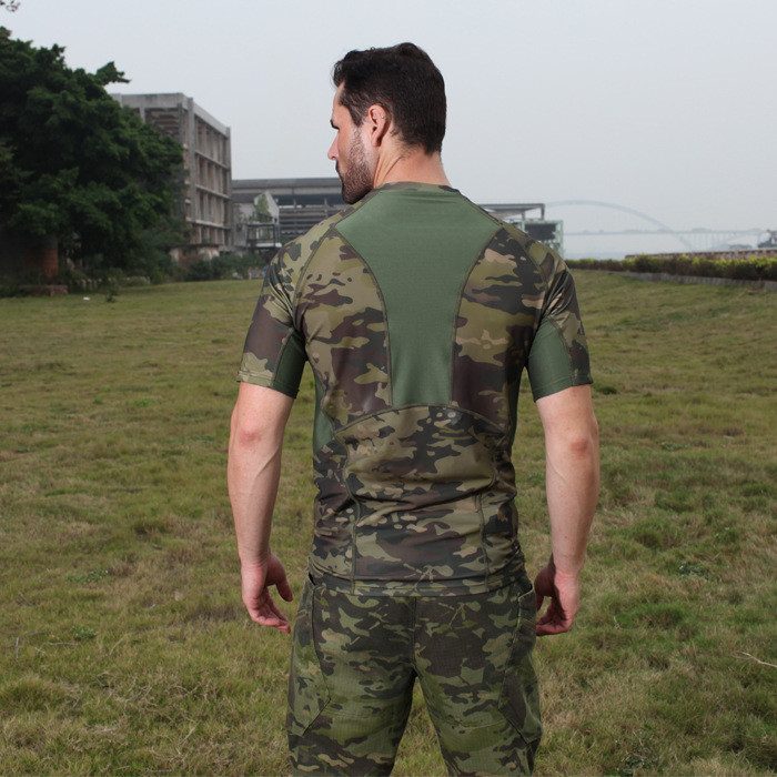Men Camouflage Tactical Combat Shirt Short Sleeved Quick Dry Elastic For Outdoor Sports